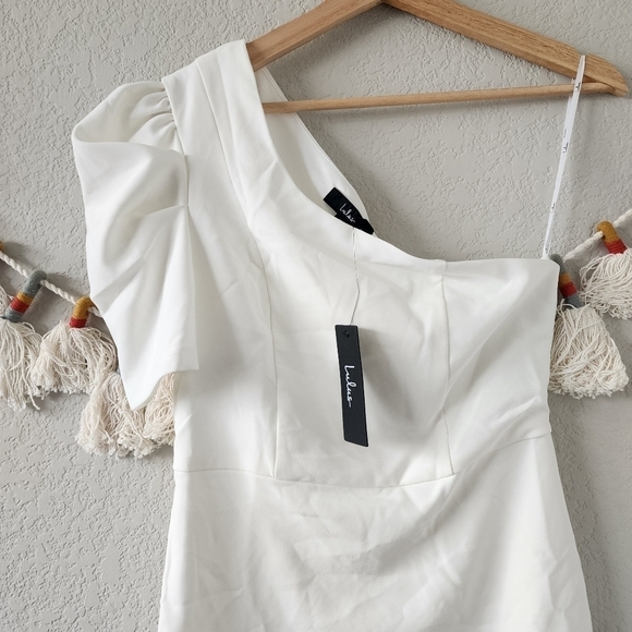 Lulus Stay Gorgeous White One Shoulder Puff Sleeve Mini Dress Elegant Formal M - Picture 5 of 12